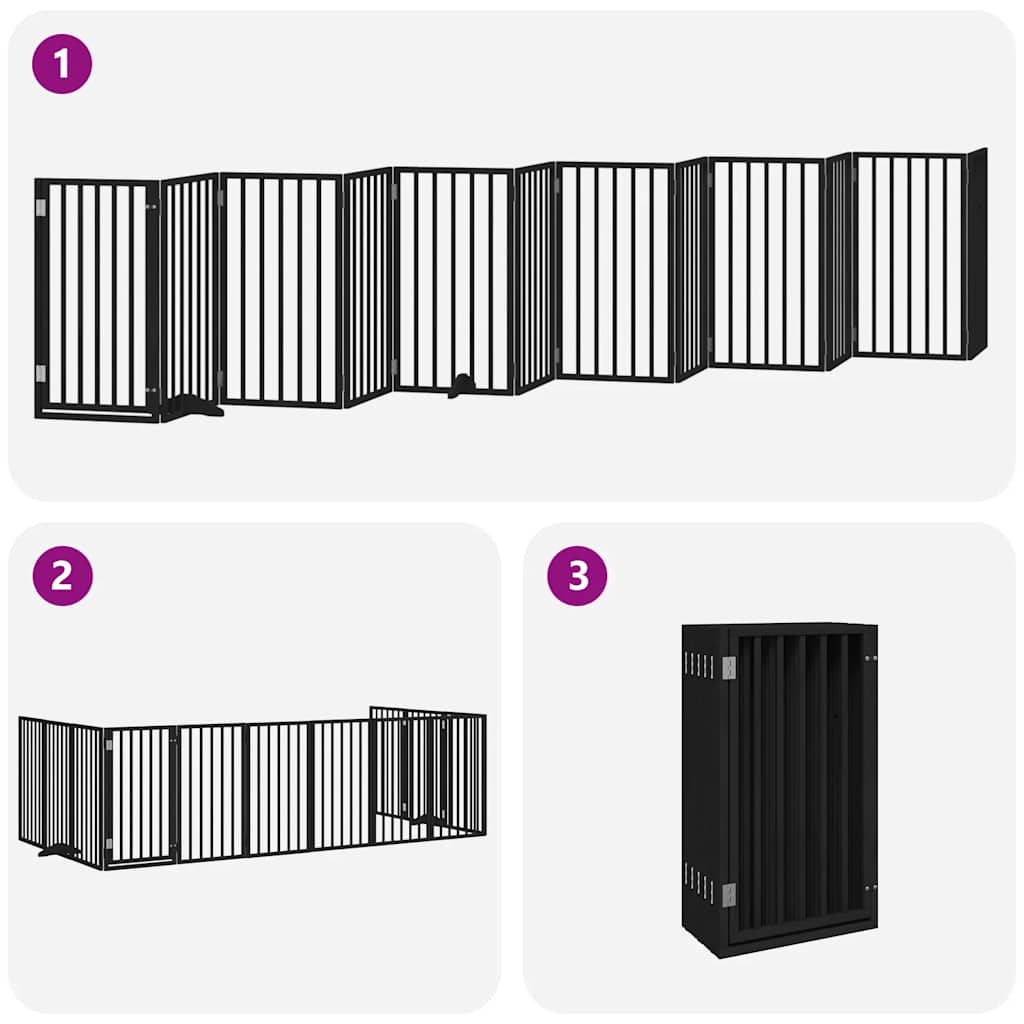 Cancello Cani Porta Pieghevole Nero 12 Pannelli 600 cm Pioppo