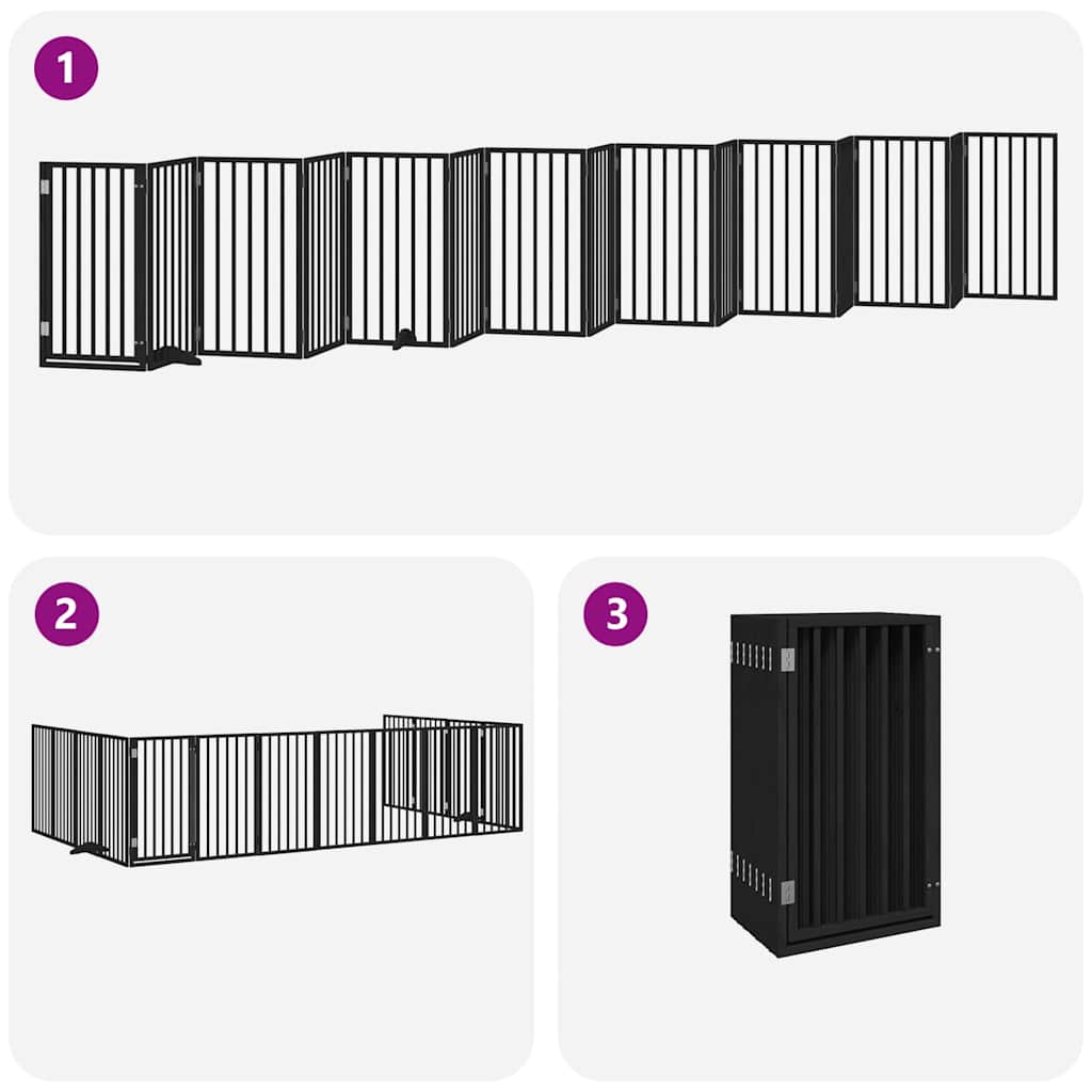 Cancello Cani Porta Pieghevole Nero 15 Pannelli 750 cm Pioppo