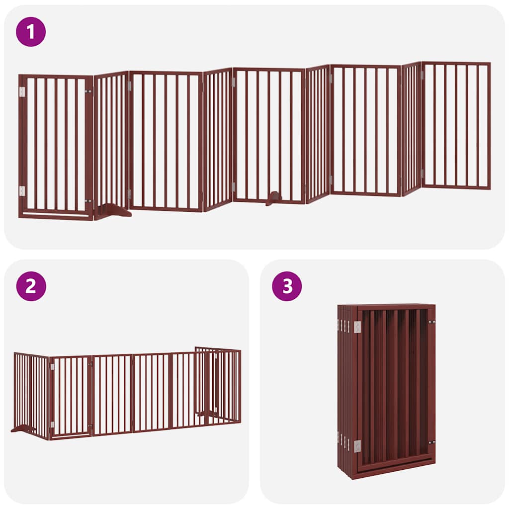 Cancello Cani Porta Pieghevole Marrone 9 Pannelli 450cm Pioppo