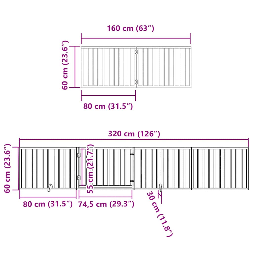 Cancello Cani Porta Pieghevole Bianco 12 Pannelli 640 cm Pioppo