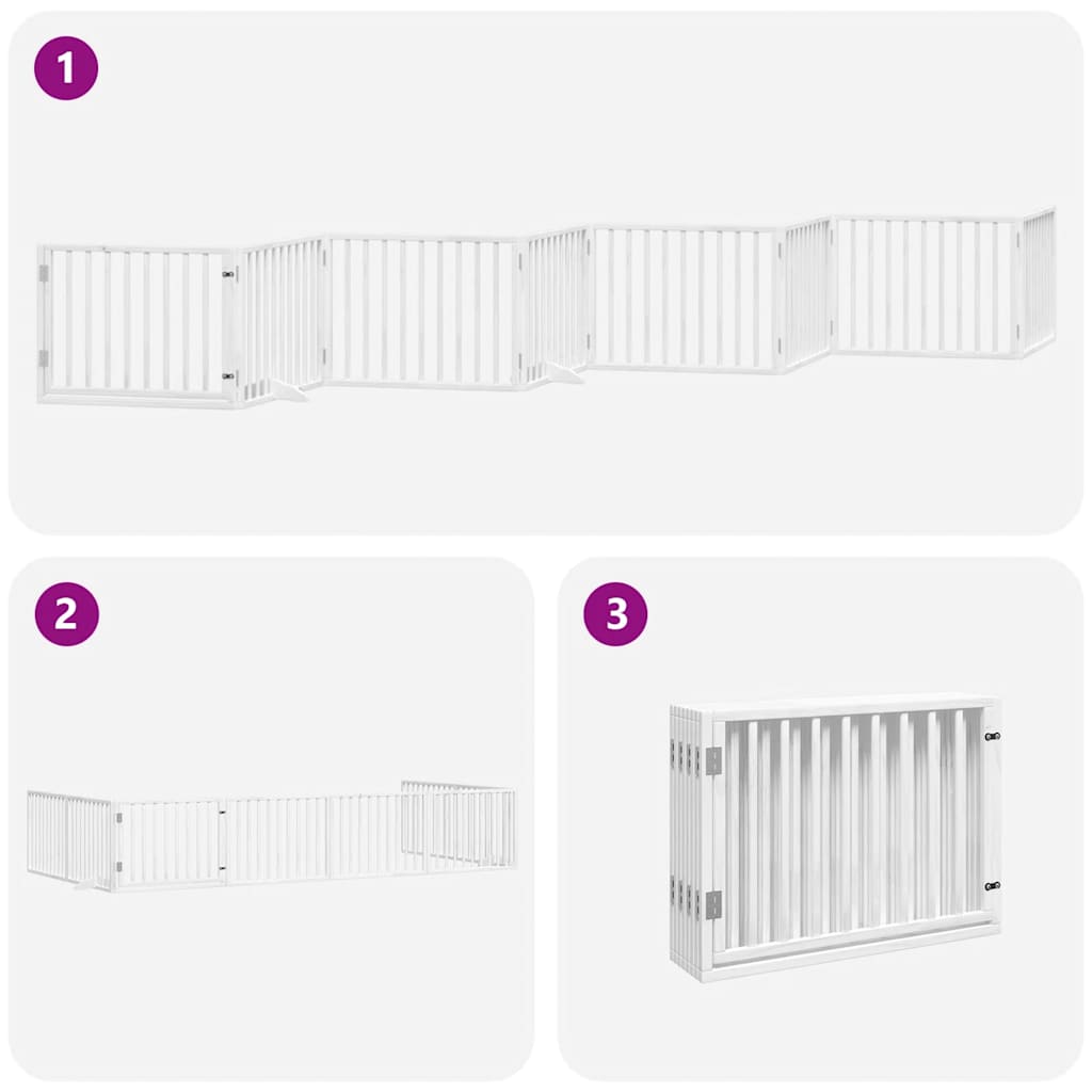 Cancello Cani Porta Pieghevole Bianco 12 Pannelli 640 cm Pioppo
