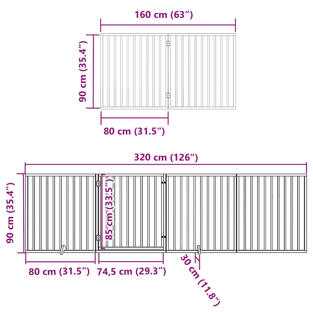 Cancello Cani Porta Pieghevole Bianco 12 Pannelli 640 cm Pioppo