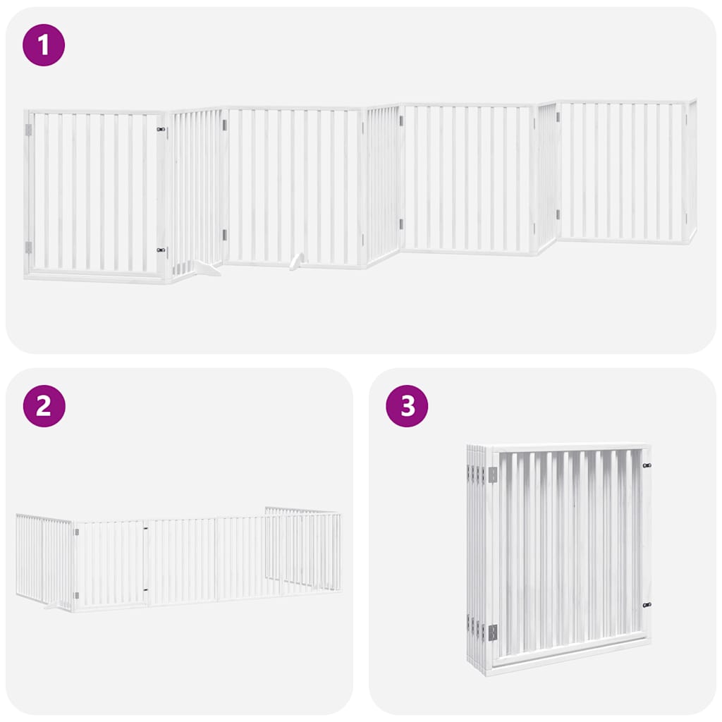Cancello Cani Porta Pieghevole Bianco 12 Pannelli 640 cm Pioppo