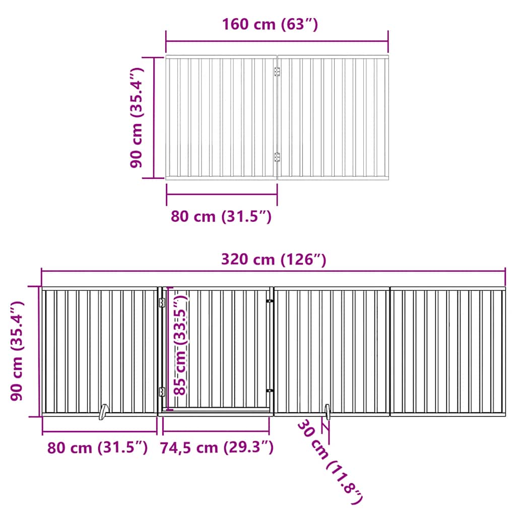 Cancello Cani Porta Pieghevole Bianco 10 Pannelli 800 cm Pioppo