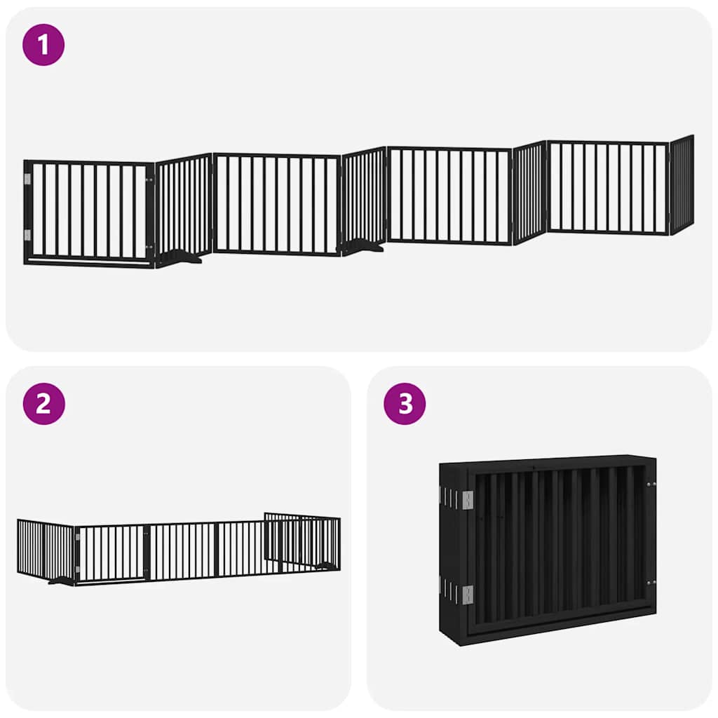 Cancello Cani Porta Pieghevole Nero 8 Pannelli 640 cm Pioppo