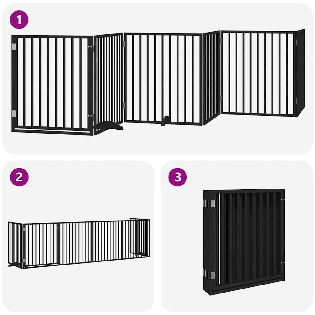 Cancello per Cani Porta Pieghevole Nero 6 Pannelli 480cm Pioppo