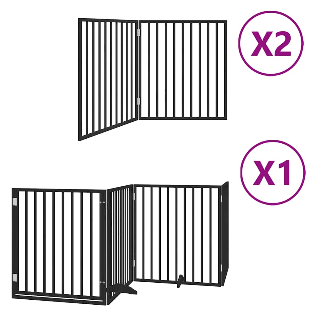 Cancello Cani Porta Pieghevole Nero 8 Pannelli 640 cm Pioppo