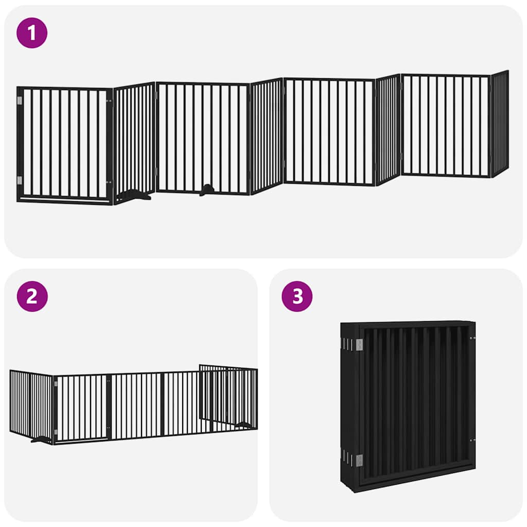 Cancello Cani Porta Pieghevole Nero 8 Pannelli 640 cm Pioppo
