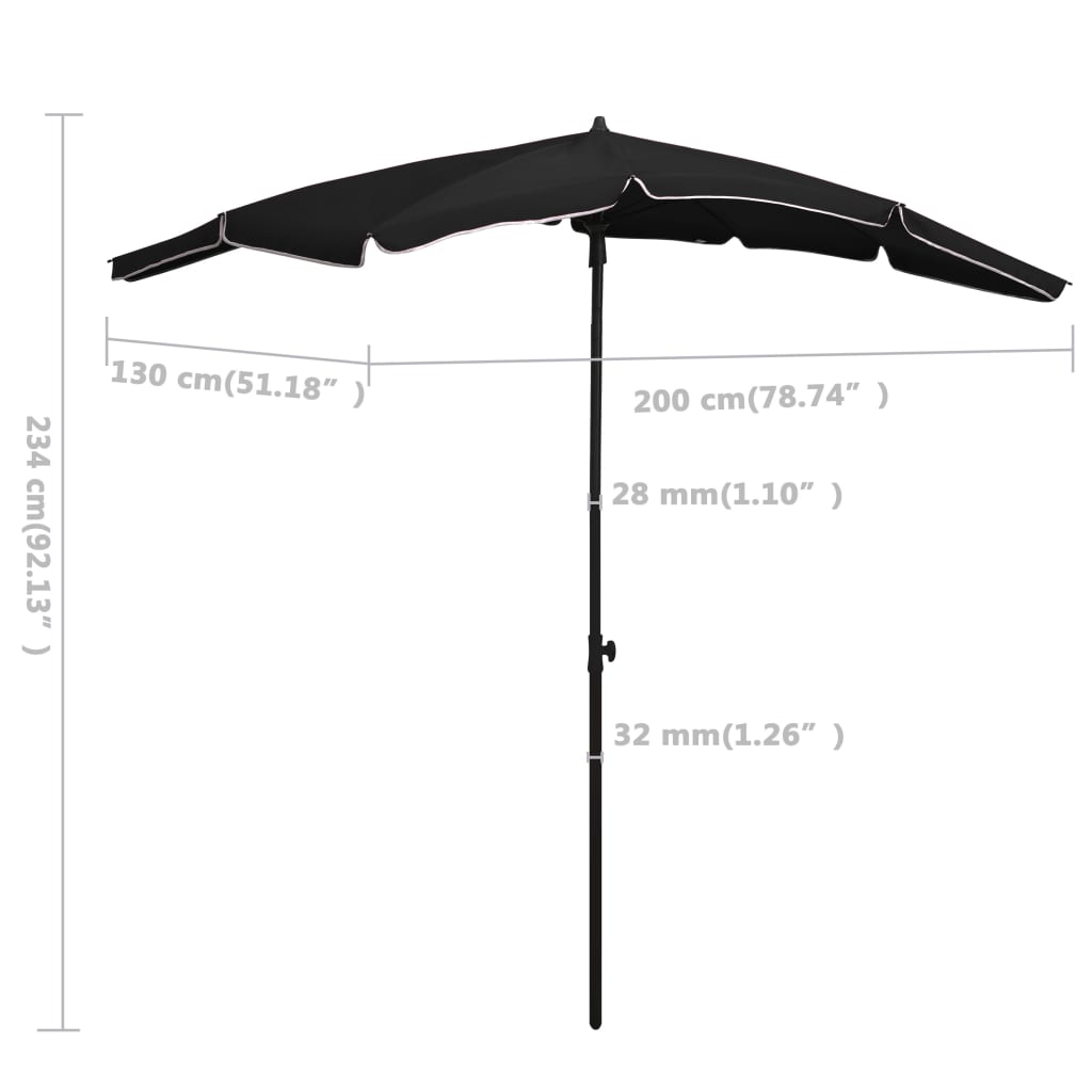 Ombrellone da Giardino con Palo 200x130 cm Nero
