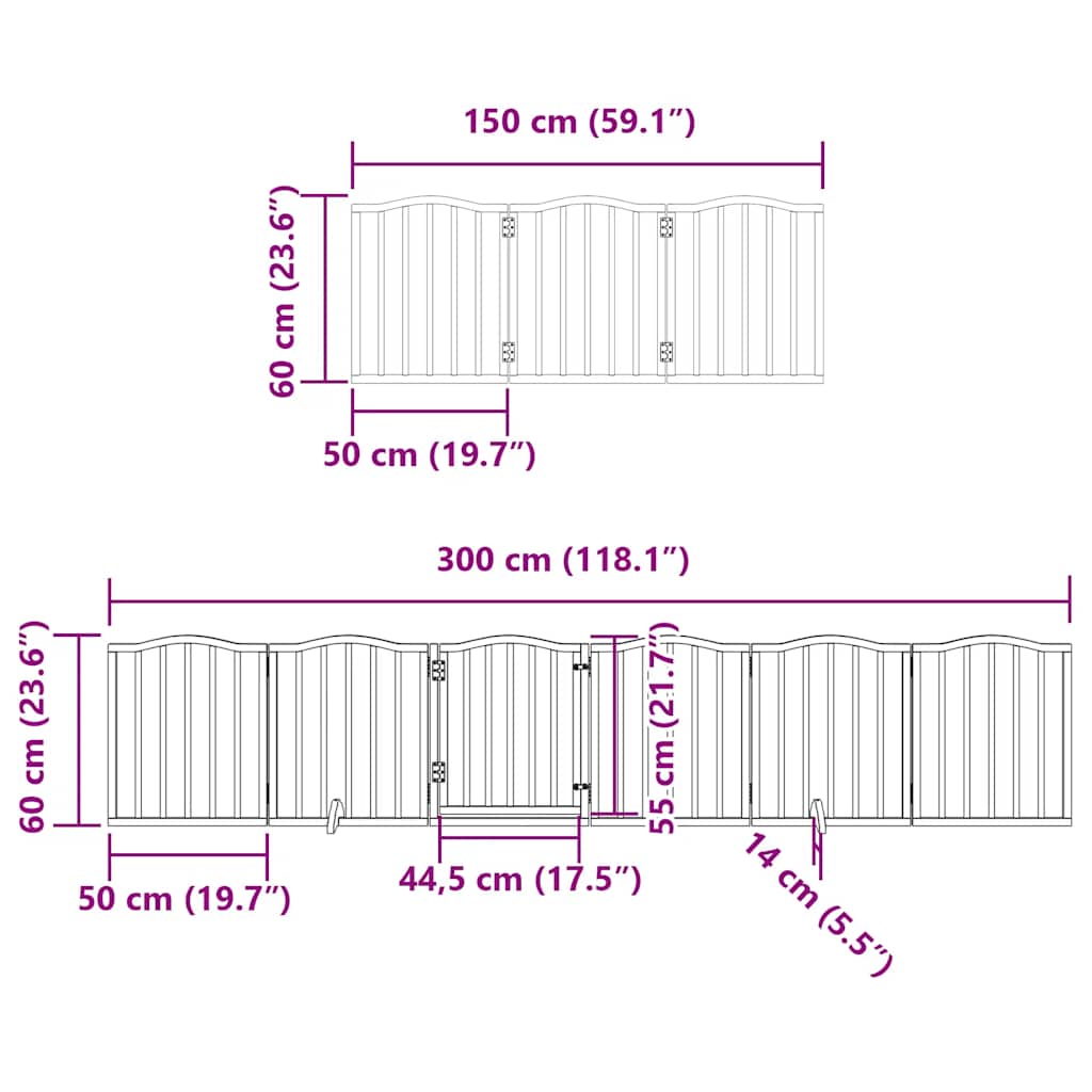 Cancello per Cani con Porta Pieghevole 9 Pannelli 450 cm Pioppo