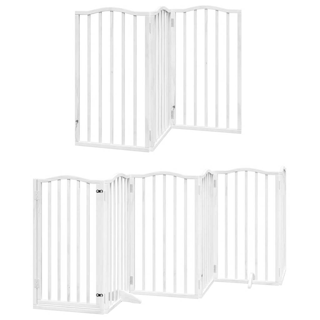 Cancello Cani Porta Pieghevole Bianco 9 Pannelli 450 cm Pioppo