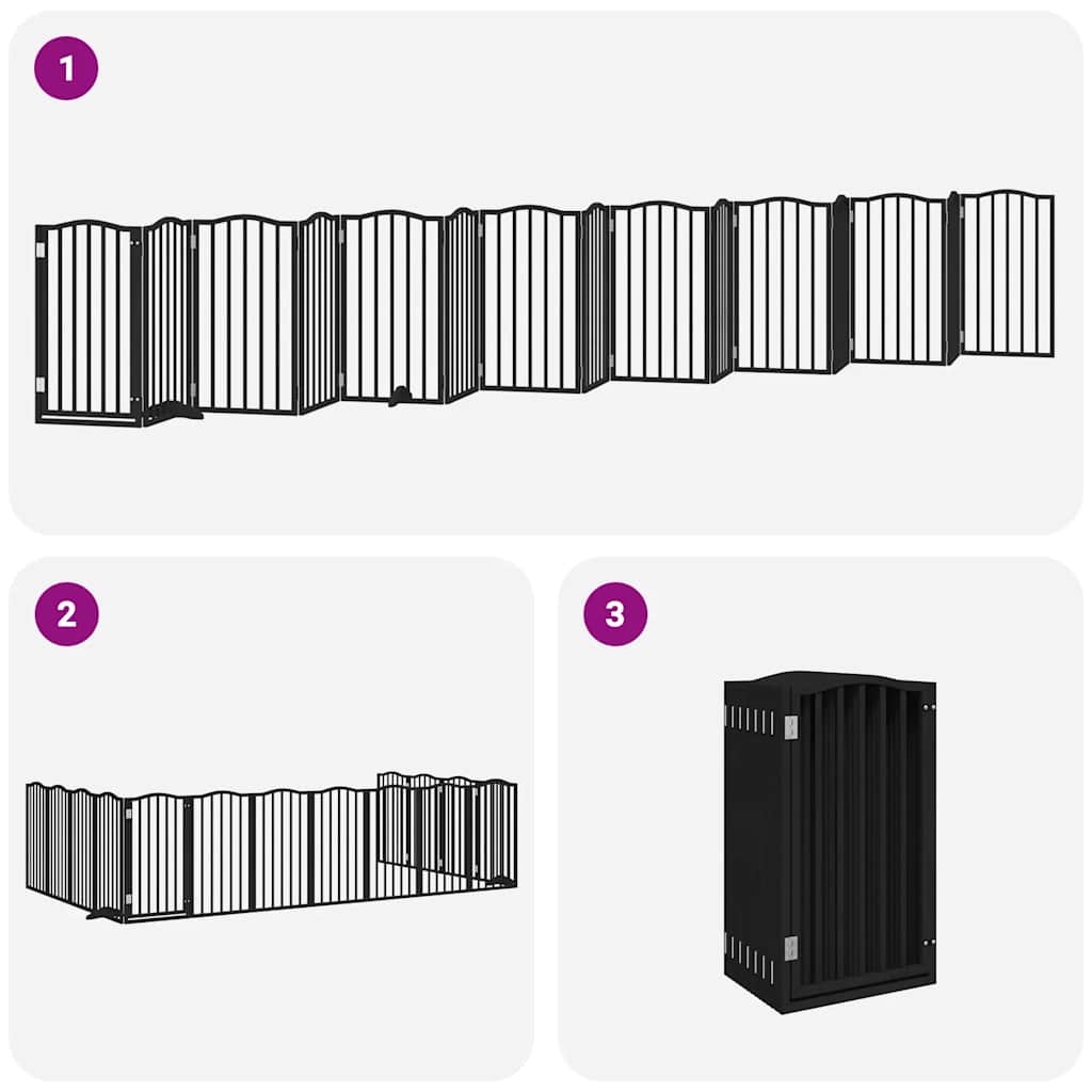 Cancello Cani Porta Pieghevole Nero 15 Pannelli 750 cm Pioppo