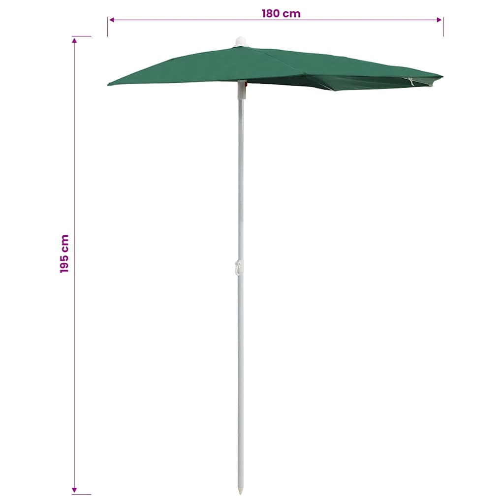 Ombrellone Semicircolare da Giardino con Palo 180x90 cm Verde