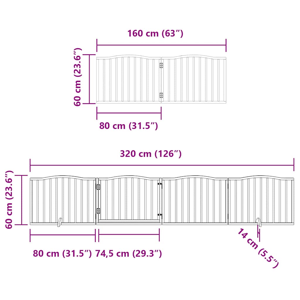 Cancello Cani Porta Pieghevole Bianco 12 Pannelli 640 cm Pioppo