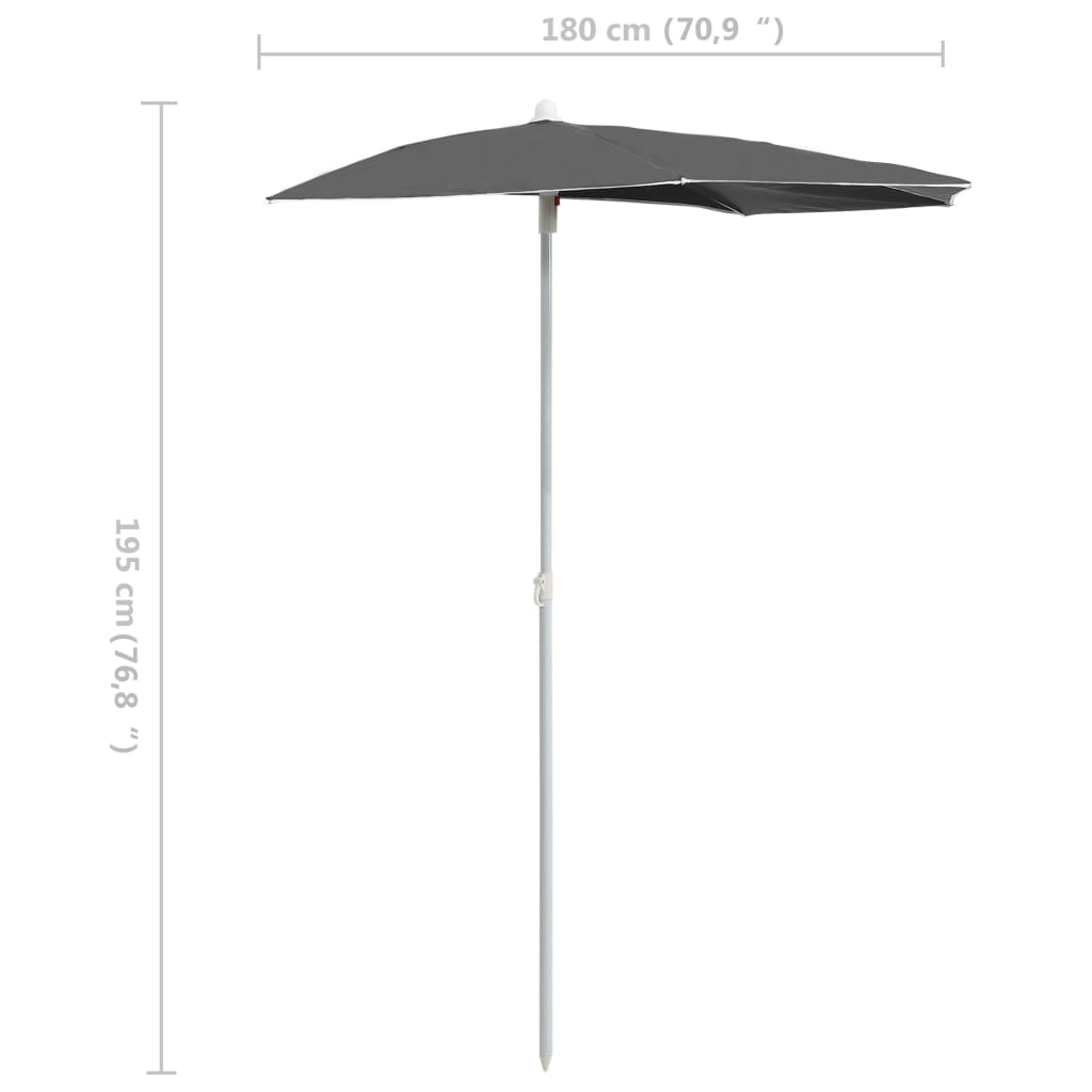 Ombrellone Semicircolare con Palo 180x90 cm Antracite