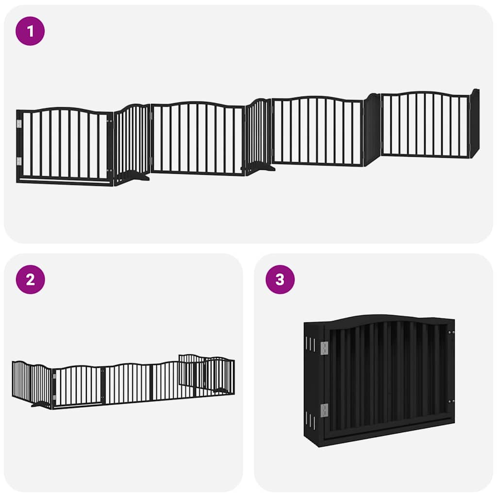 Cancello Cani Porta Pieghevole Nero 8 Pannelli 640 cm Pioppo