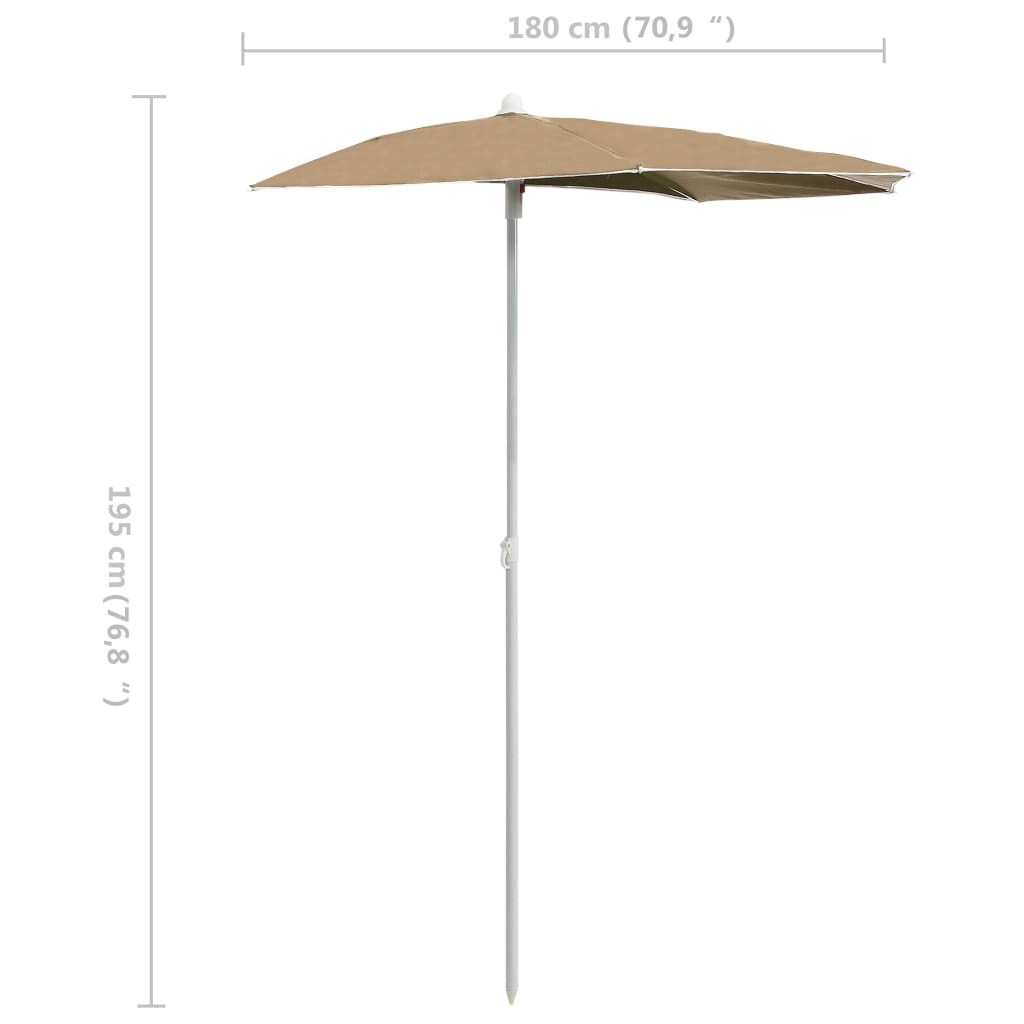 Ombrellone Semicircolare da Giardino con Palo 180x90 cm Tortora