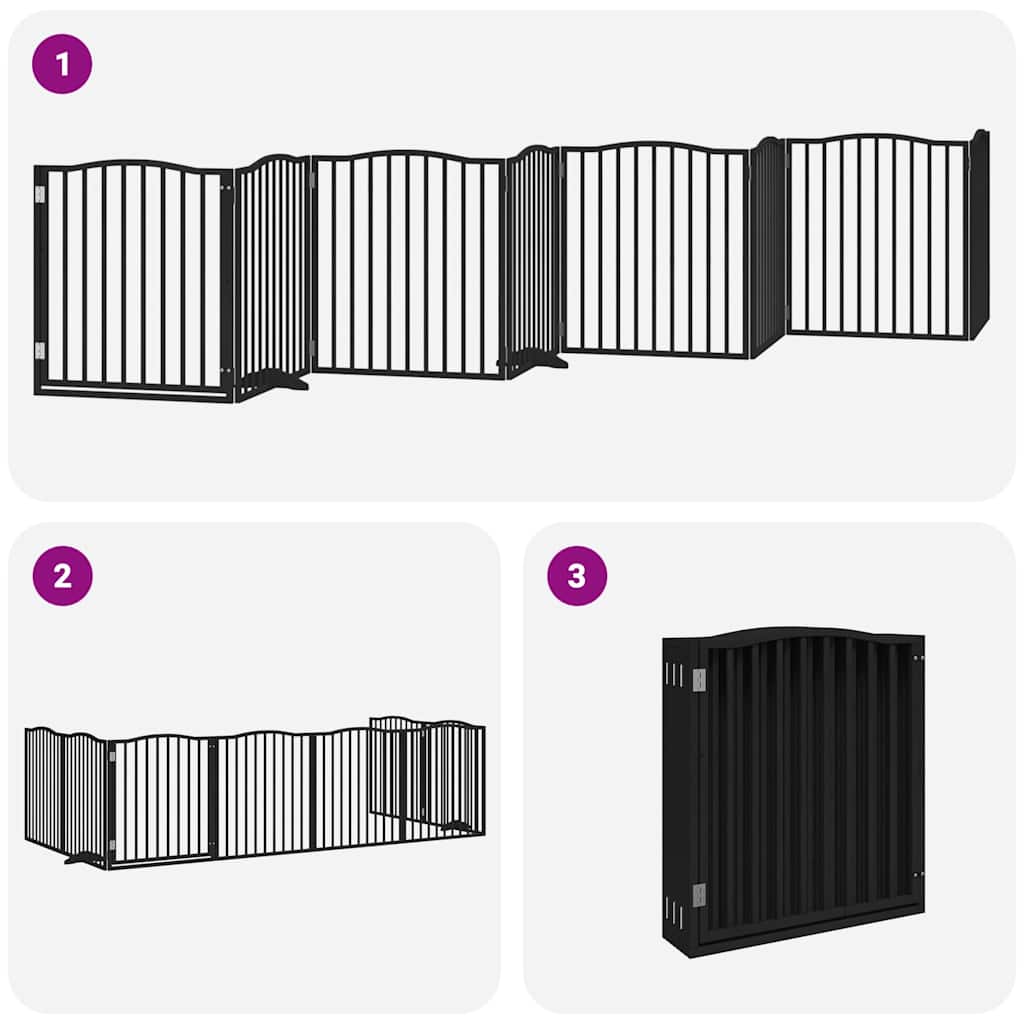 Cancello Cani Porta Pieghevole Nero 8 Pannelli 640 cm Pioppo