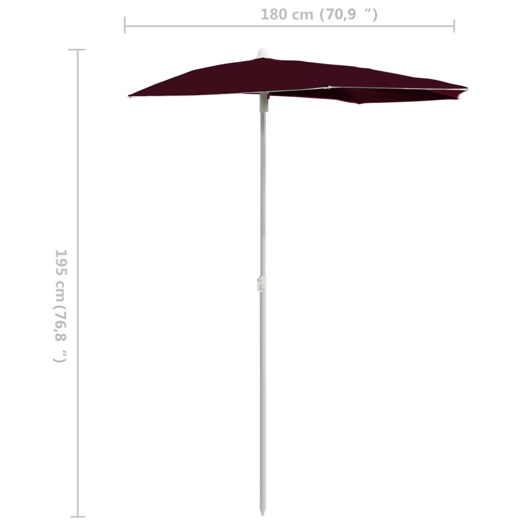 Ombrellone Semicircolare da Giardino con Palo 180x90 cm Bordò