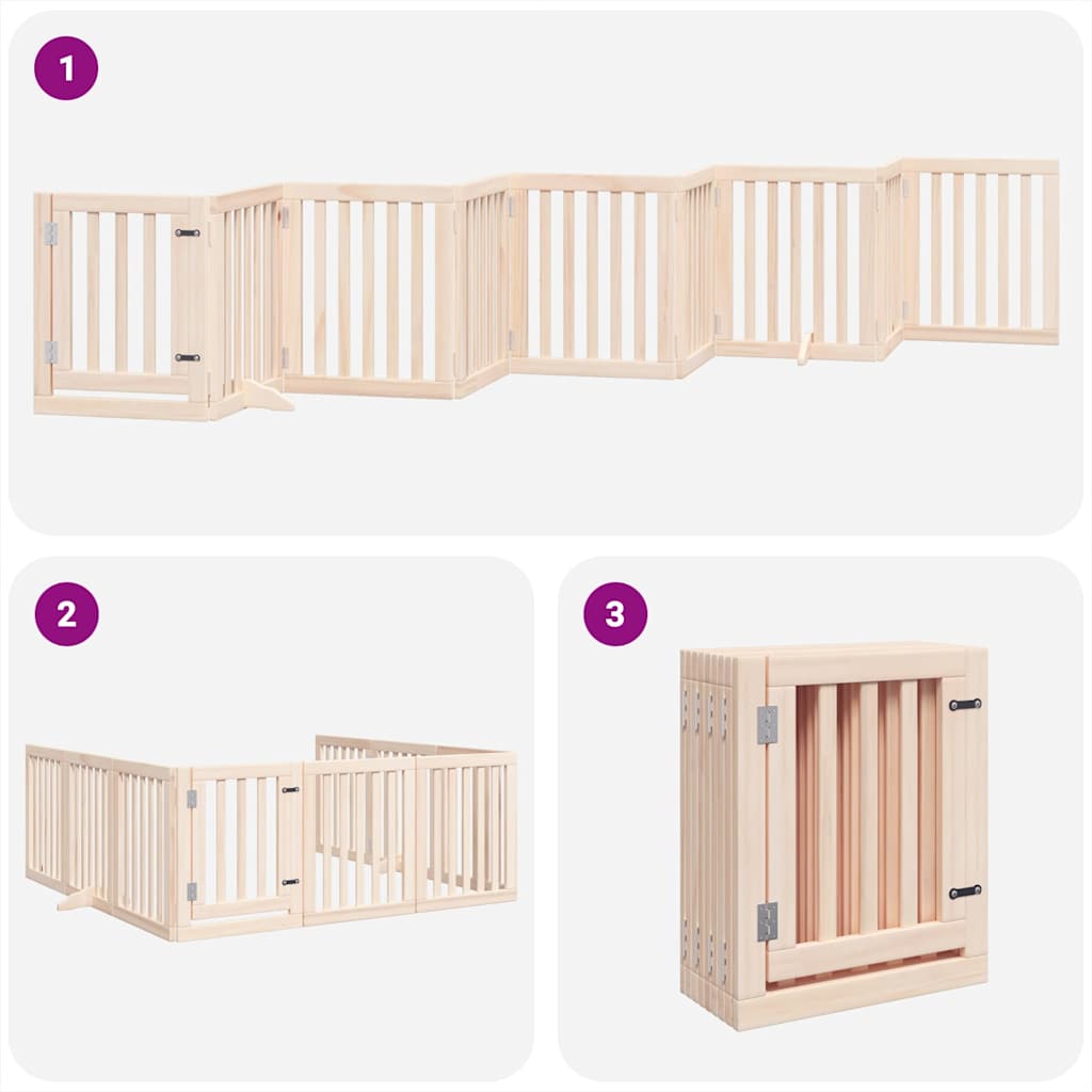Cancello per Cani con Porta Pieghevole 9 Pannelli 450 cm Pioppo