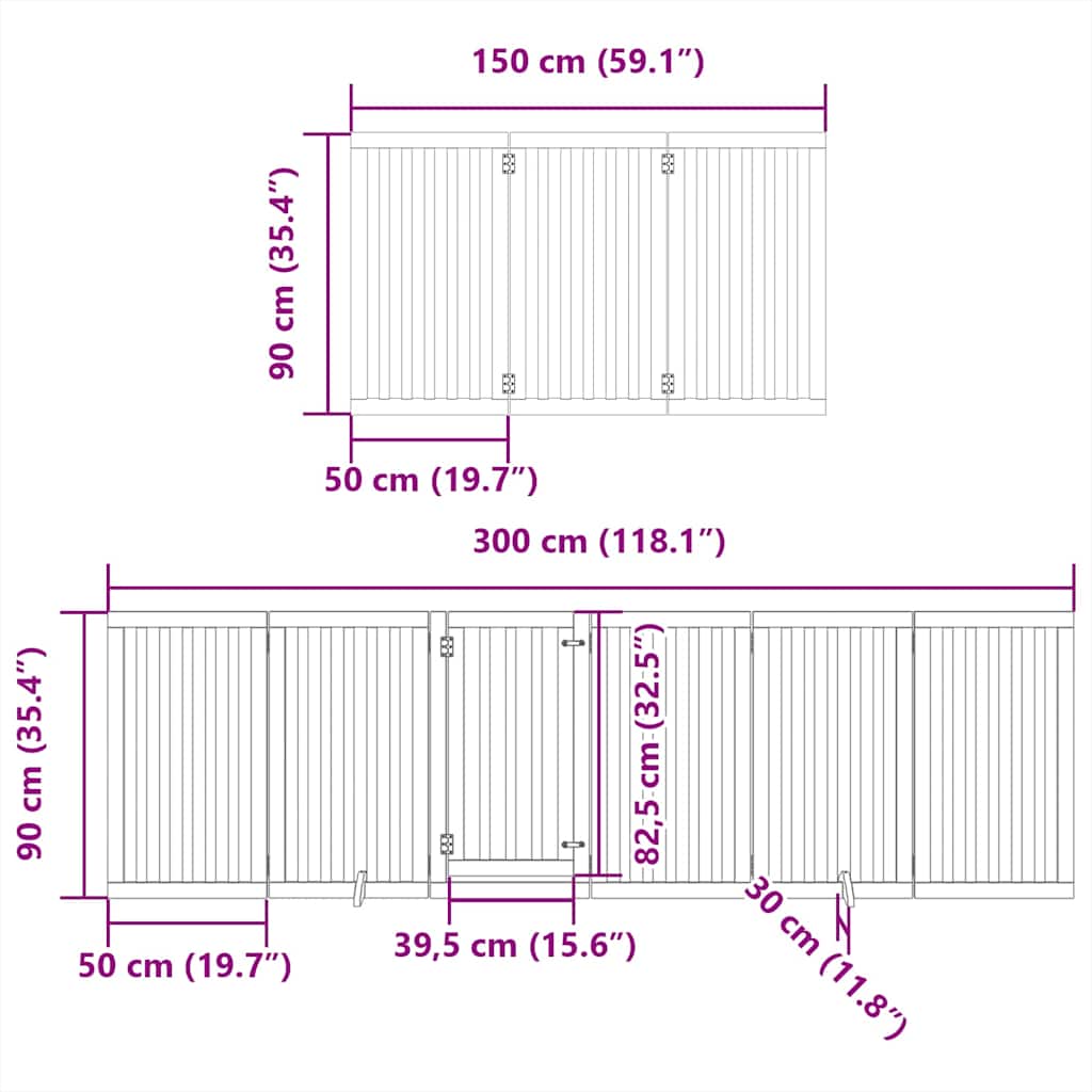 Cancello per Cani con Porta Pieghevole 9 Pannelli 450 cm Pioppo