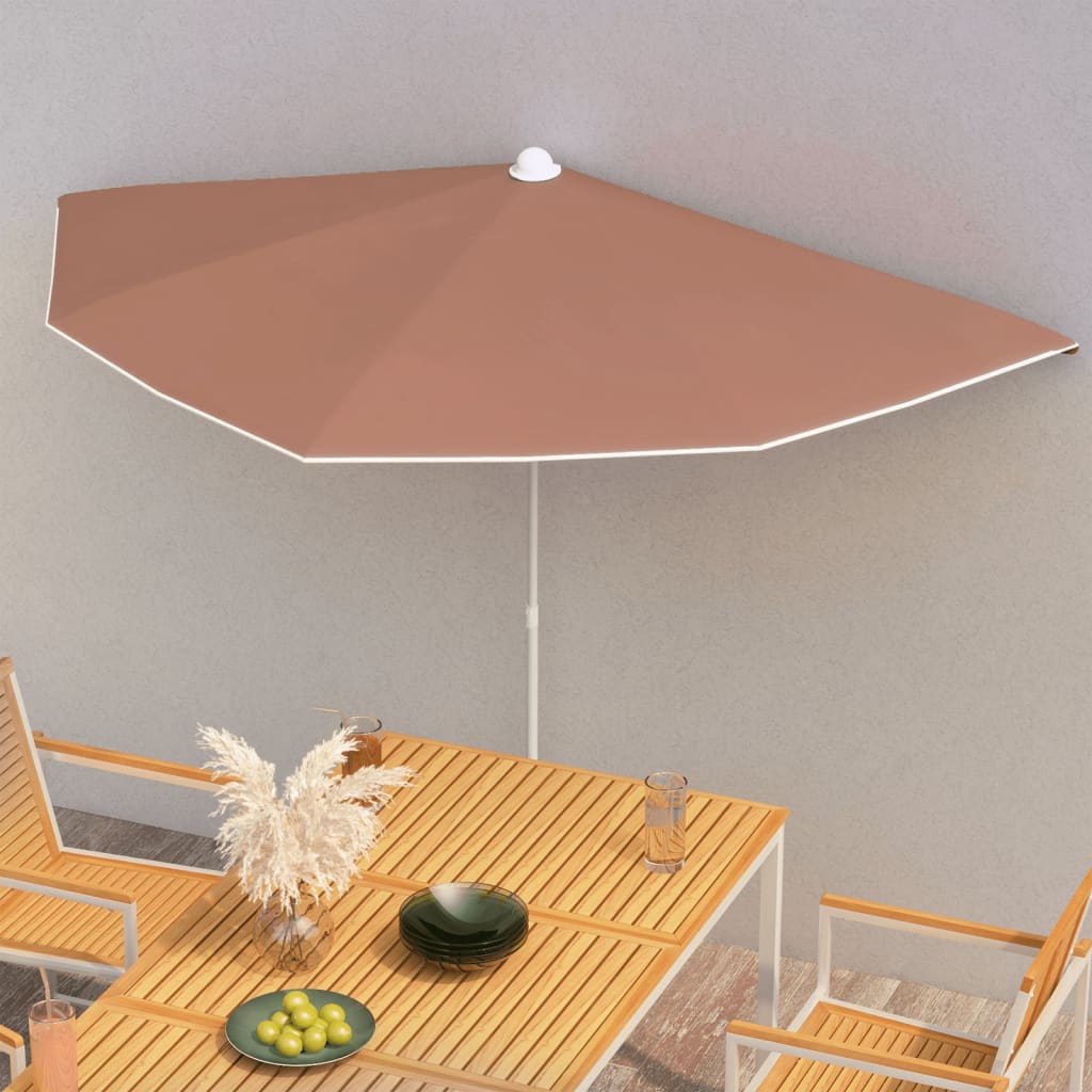 Ombrellone Semicircolare da Giardino e Palo 180x90cm Terracotta