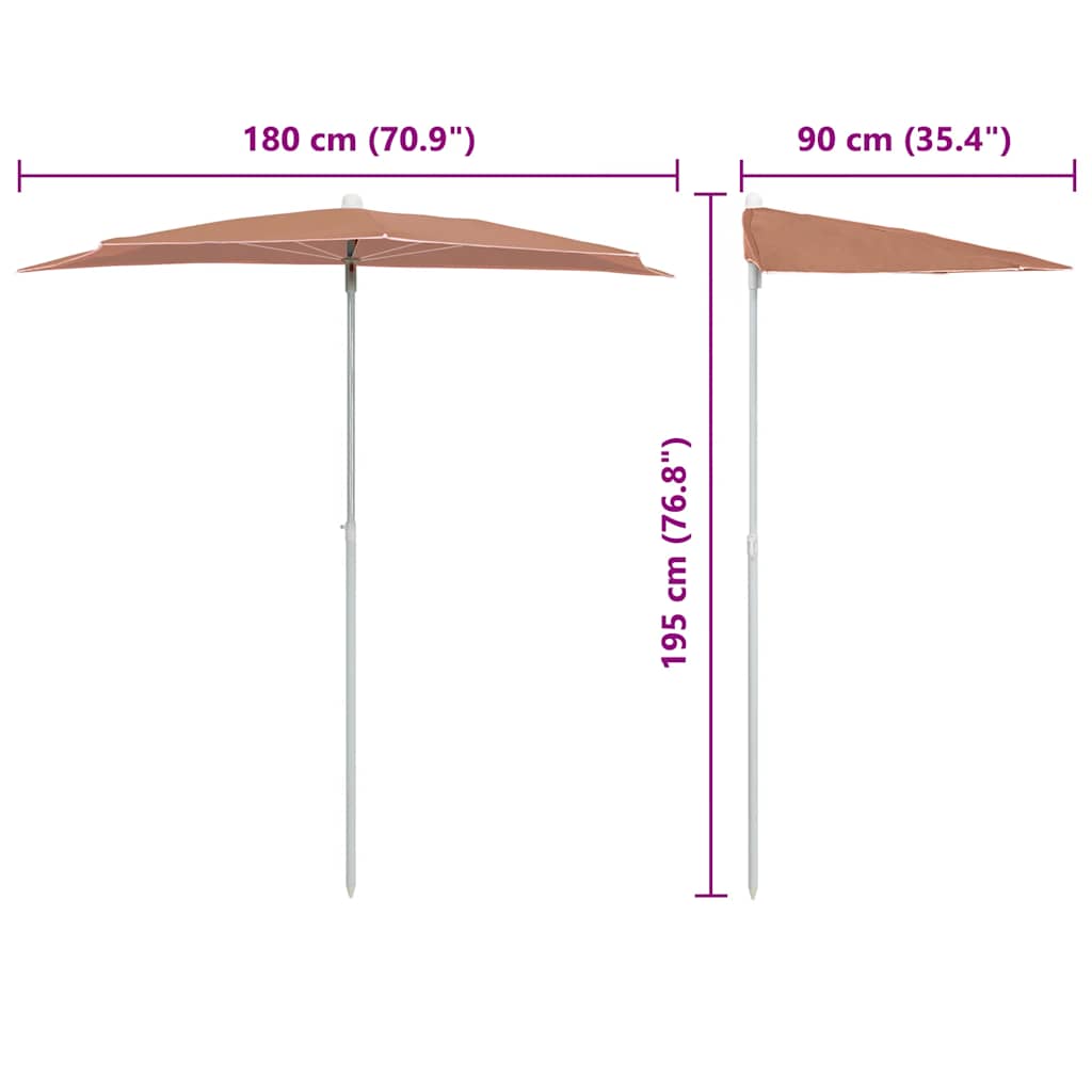 Ombrellone Semicircolare da Giardino e Palo 180x90cm Terracotta