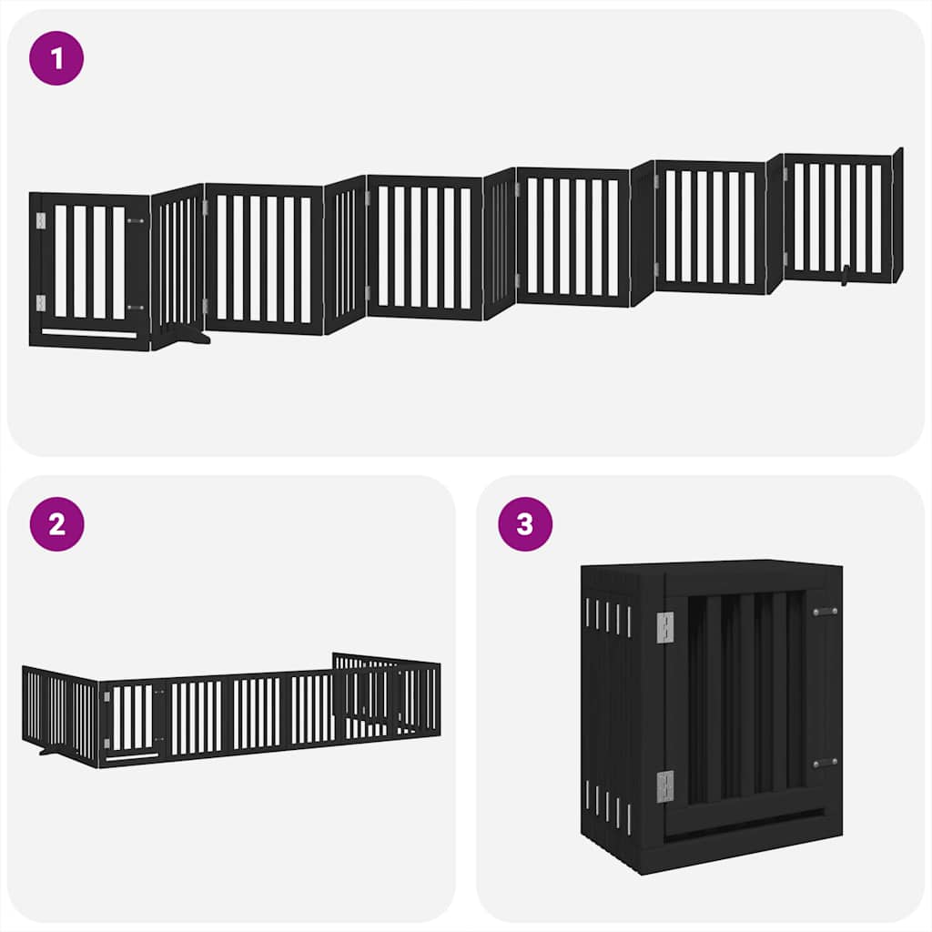 Cancello Cani Porta Pieghevole Nero 12 Pannelli 600 cm Pioppo