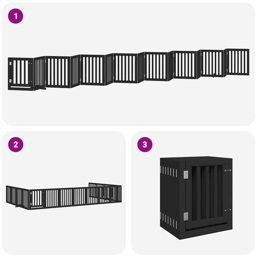 Cancello Cani Porta Pieghevole Nero 15 Pannelli 750 cm Pioppo