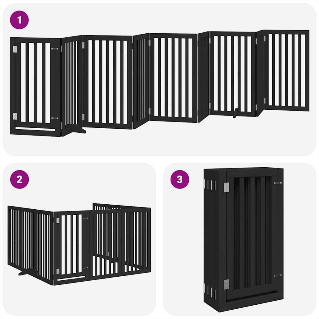 Cancello per Cani Porta Pieghevole Nero 9 Pannelli 450cm Pioppo