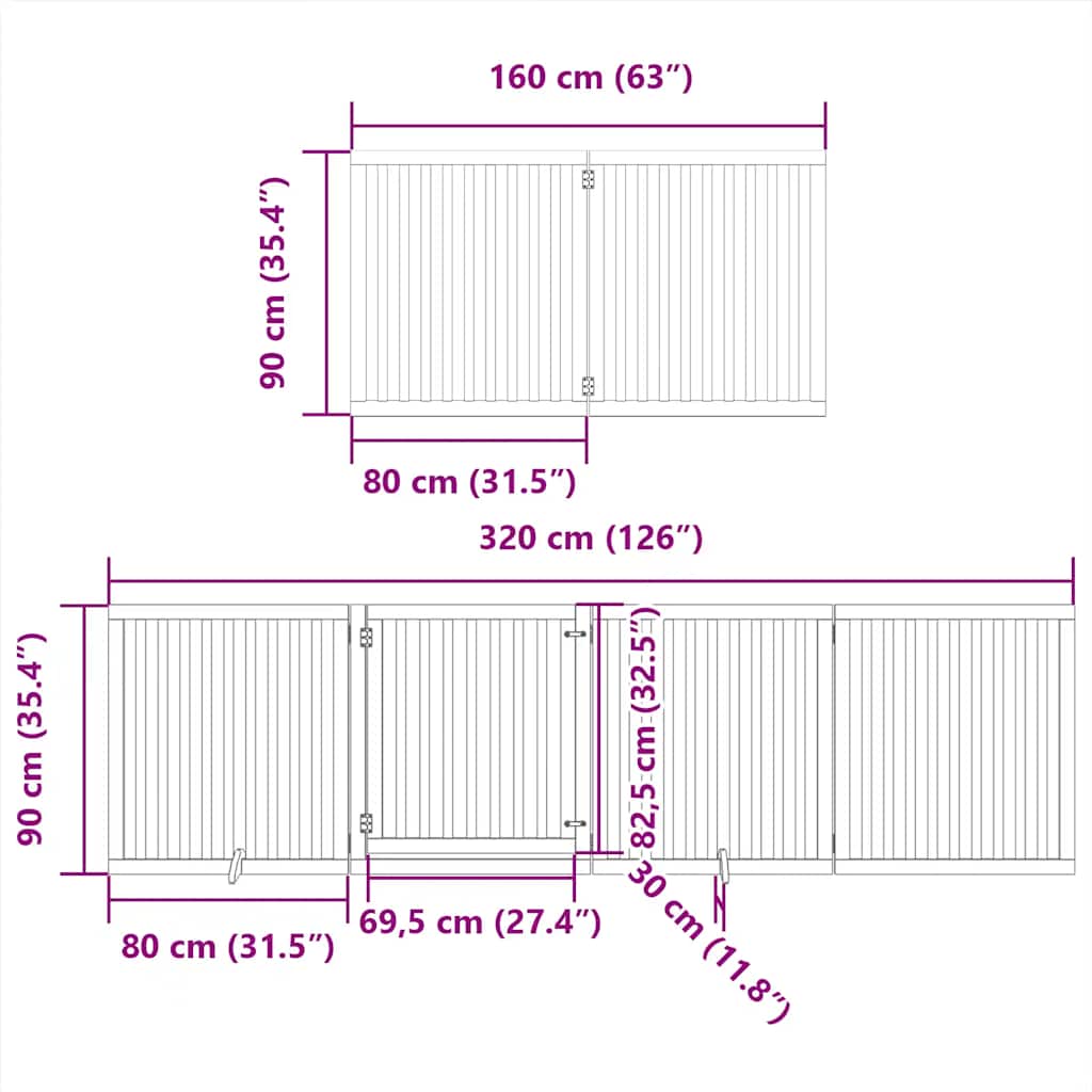 Cancello Cani Porta Pieghevole Bianco 10 Pannelli 800 cm Pioppo