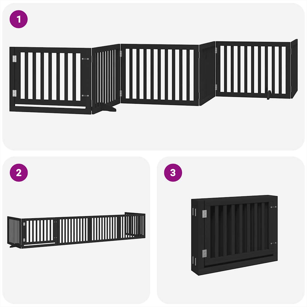 Cancello per Cani Porta Pieghevole Nero 6 Pannelli 480cm Pioppo