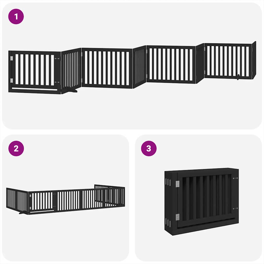 Cancello Cani Porta Pieghevole Nero 8 Pannelli 640 cm Pioppo