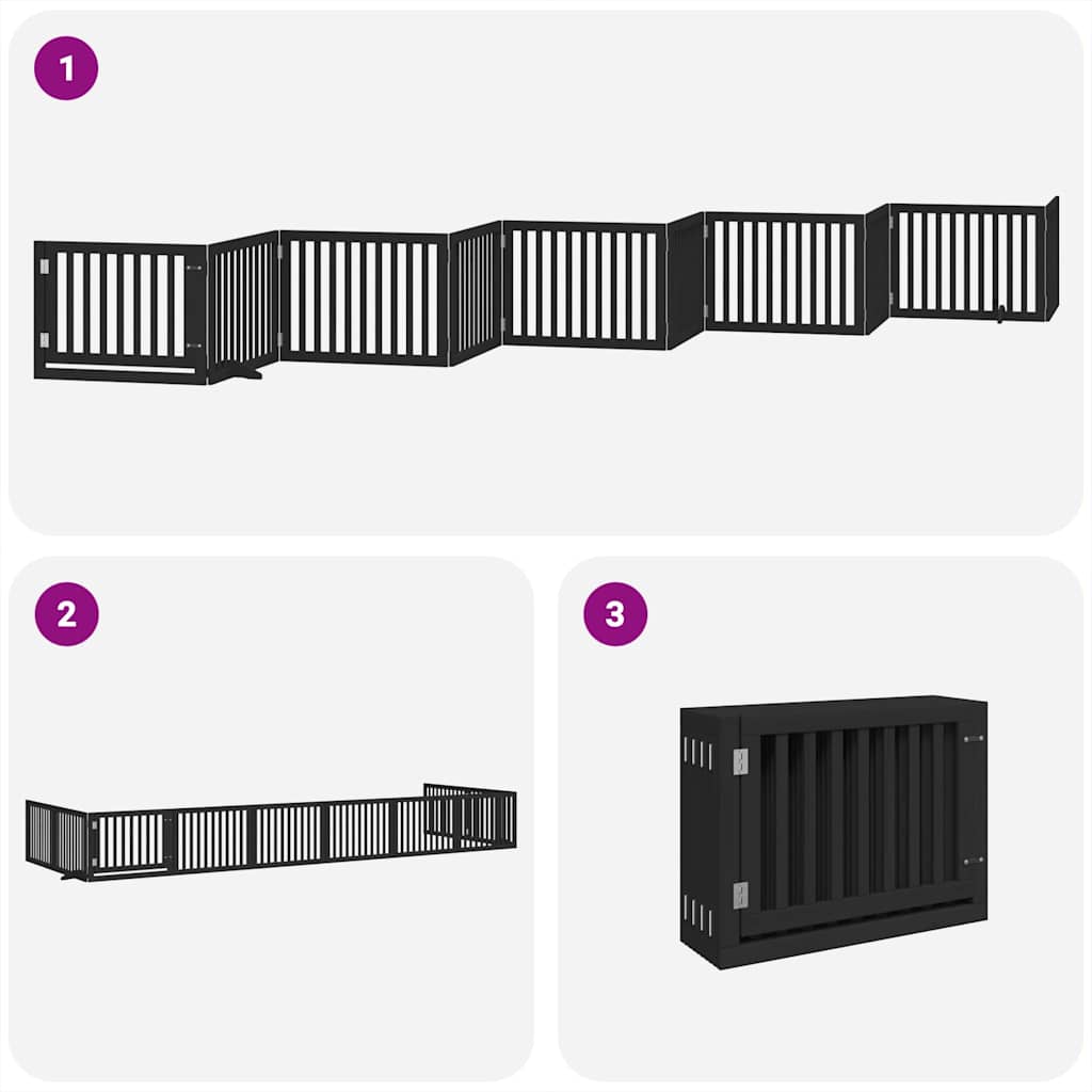 Cancello Cani Porta Pieghevole Nero 10 Pannelli 800 cm Pioppo