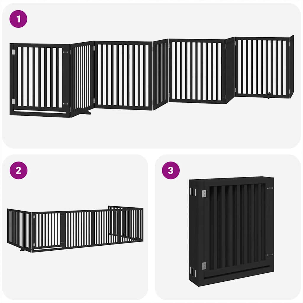Cancello Cani Porta Pieghevole Nero 8 Pannelli 640 cm Pioppo
