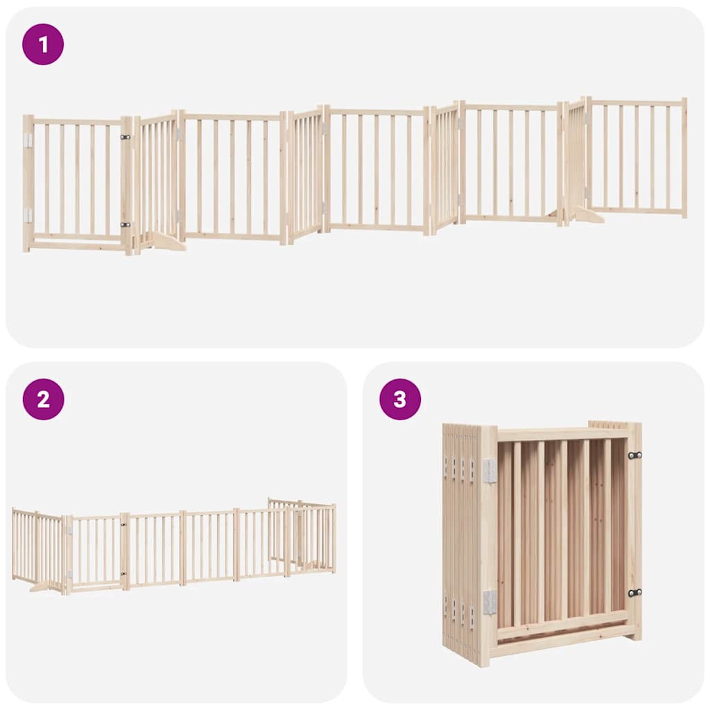 Cancello per Cani con Porta Pieghevole 9 Pannelli 450 cm Pioppo