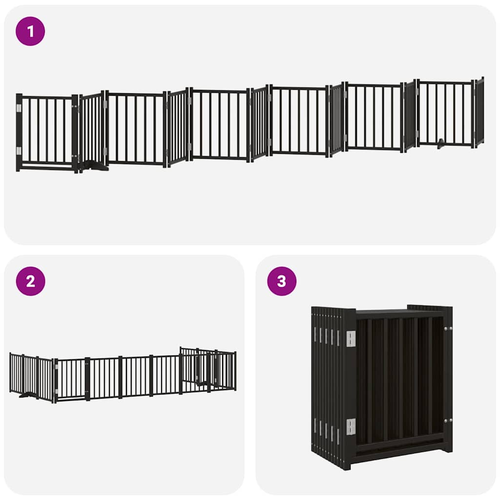 Cancello Cani Porta Pieghevole Nero 12 Pannelli 600 cm Pioppo