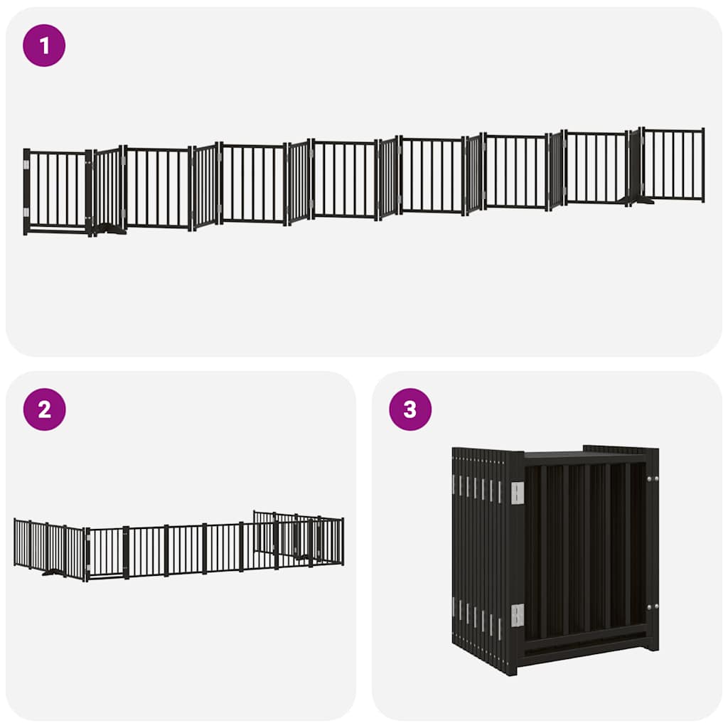 Cancello Cani Porta Pieghevole Nero 15 Pannelli 750 cm Pioppo