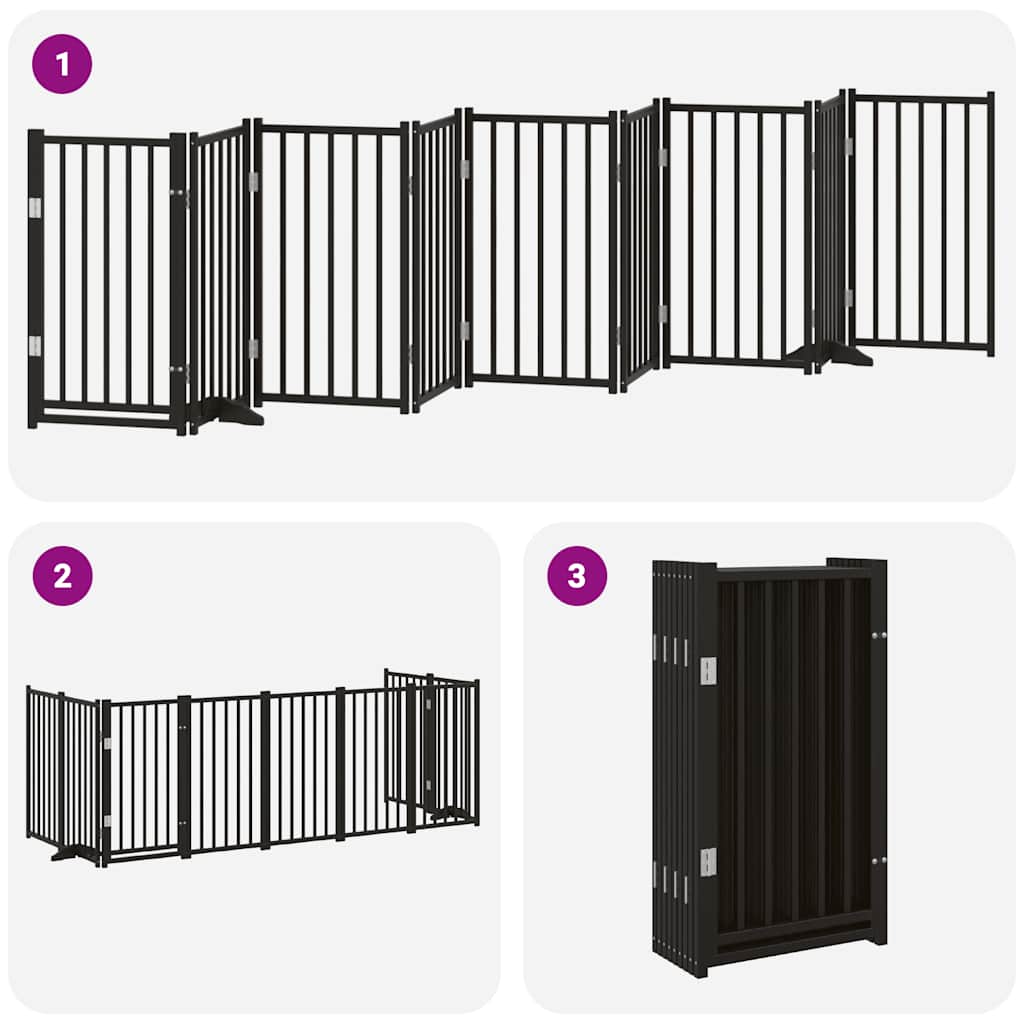 Cancello per Cani Porta Pieghevole Nero 9 Pannelli 450cm Pioppo