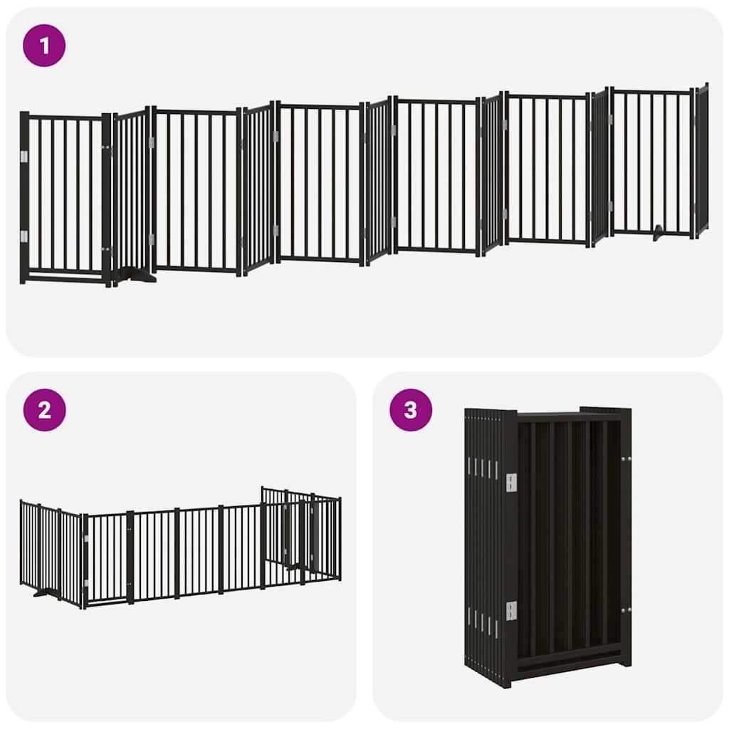 Cancello Cani Porta Pieghevole Nero 12 Pannelli 600 cm Pioppo