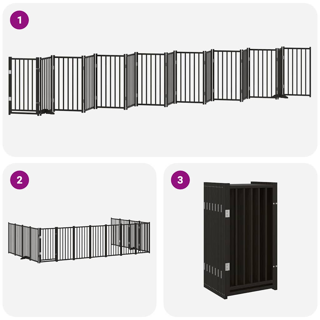 Cancello Cani Porta Pieghevole Nero 15 Pannelli 750 cm Pioppo