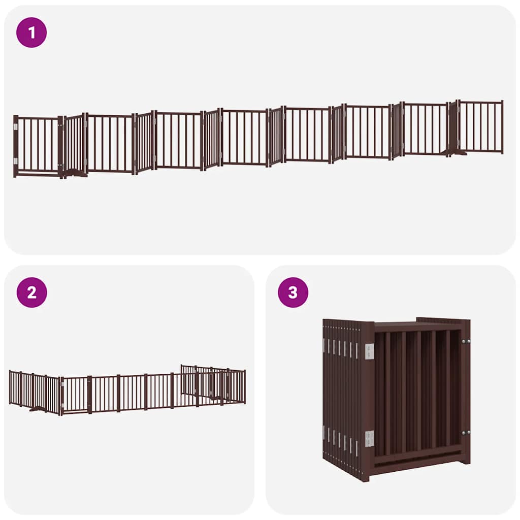 Cancello Cani Porta Pieghevole Marrone 15 Pannelli 750cm Pioppo