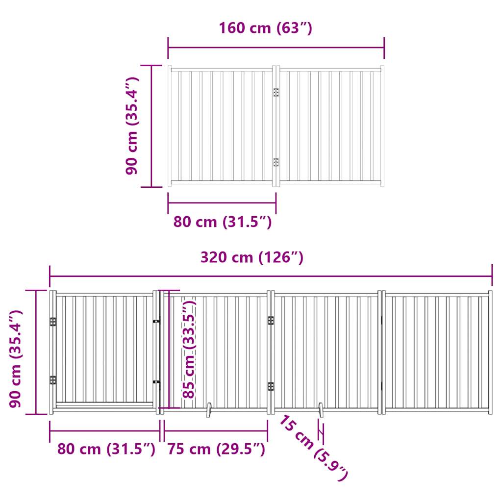 Cancello Cani Porta Pieghevole Bianco 12 Pannelli 640 cm Pioppo