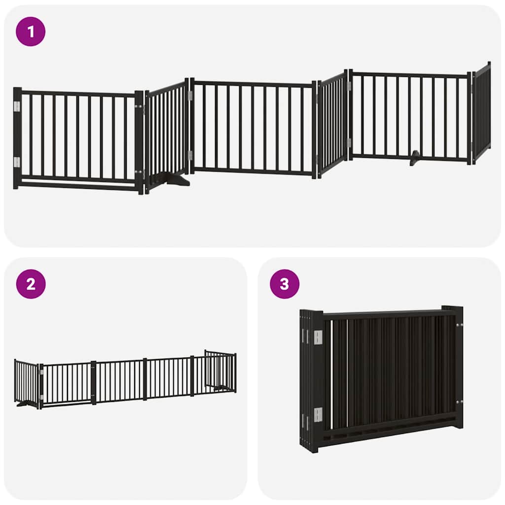 Cancello per Cani Porta Pieghevole Nero 6 Pannelli 480cm Pioppo