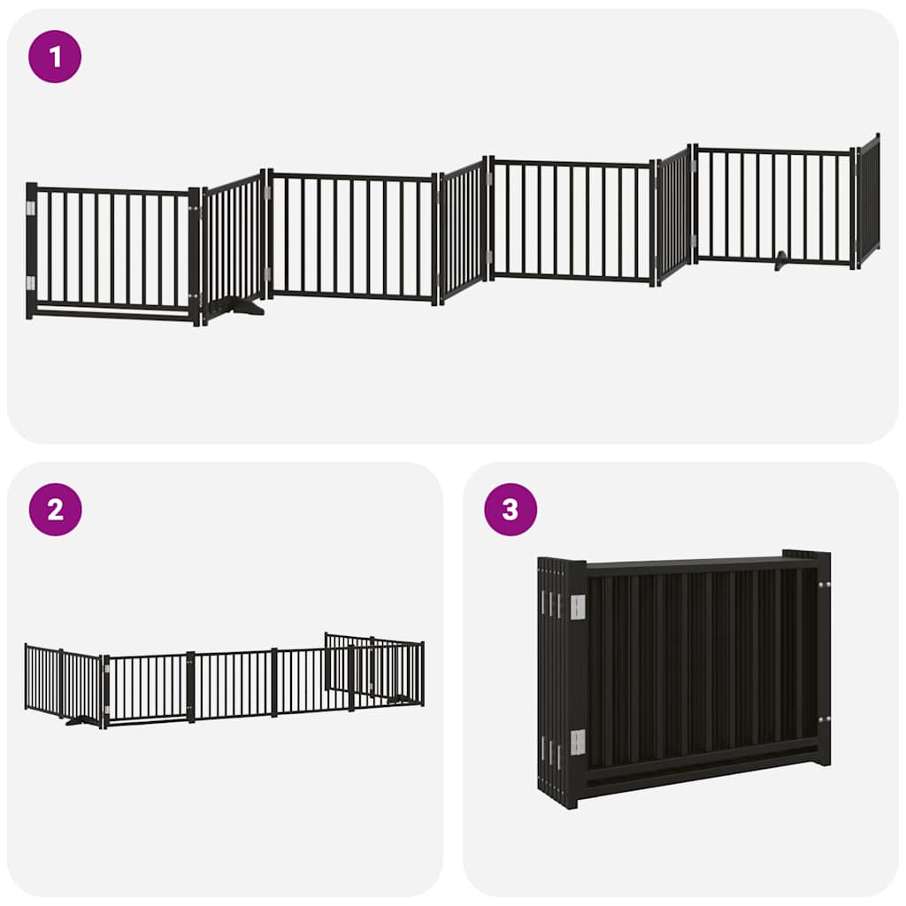Cancello Cani Porta Pieghevole Nero 8 Pannelli 640 cm Pioppo