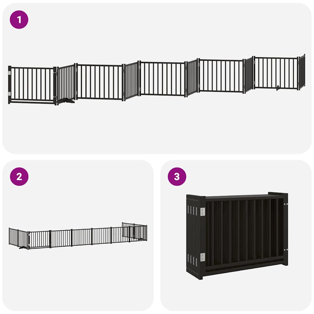 Cancello Cani Porta Pieghevole Nero 10 Pannelli 800 cm Pioppo