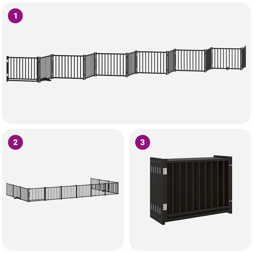 Cancello Cani Porta Pieghevole Nero 12 Pannelli 960 cm Pioppo