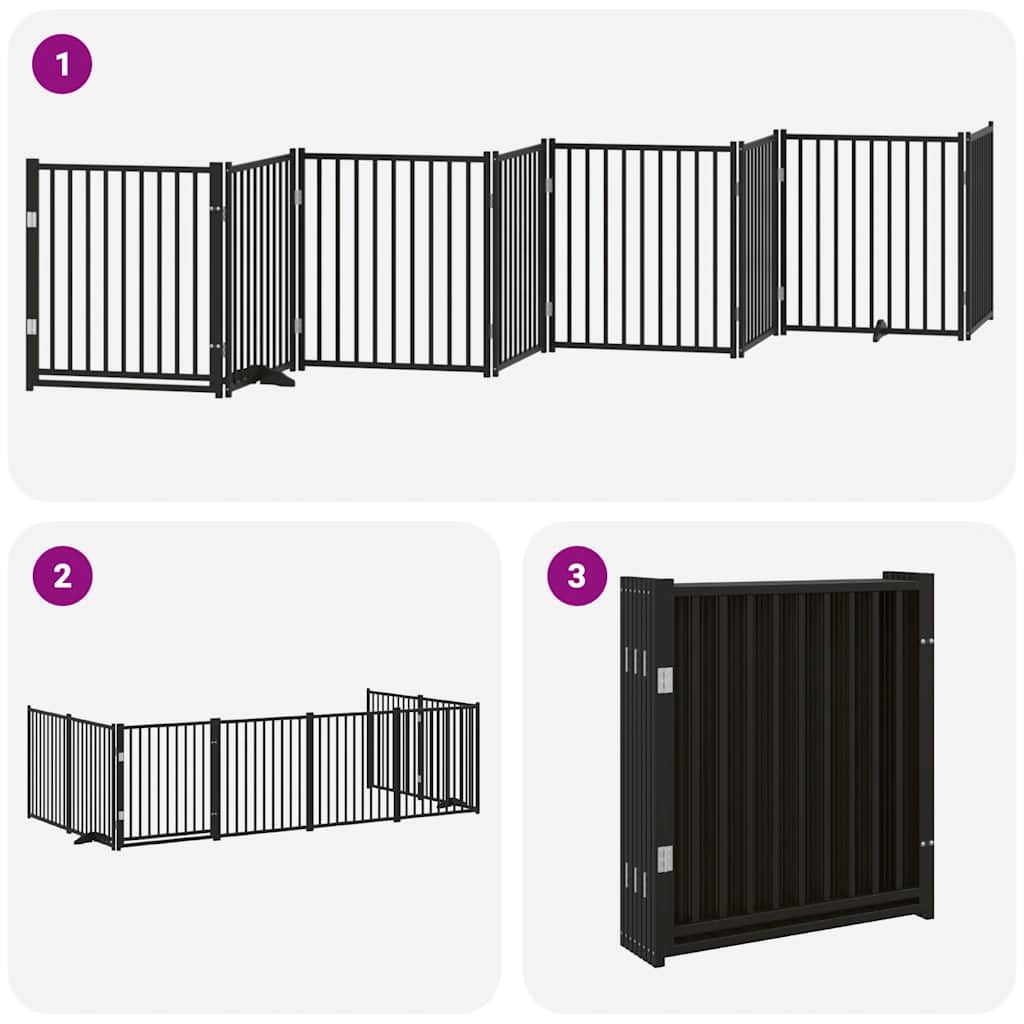Cancello Cani Porta Pieghevole Nero 8 Pannelli 640 cm Pioppo