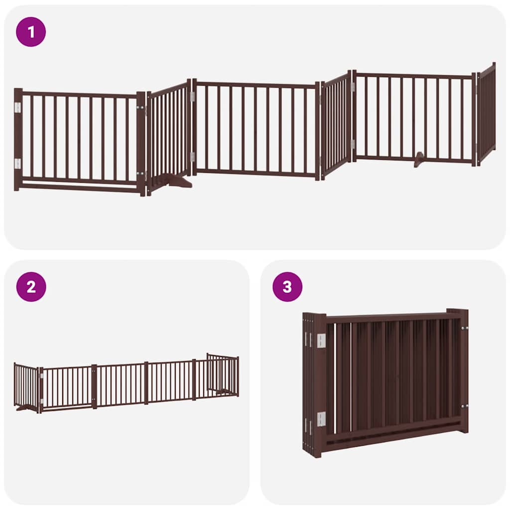 Cancello Cani Porta Pieghevole Marrone 6 Pannelli 480cm Pioppo