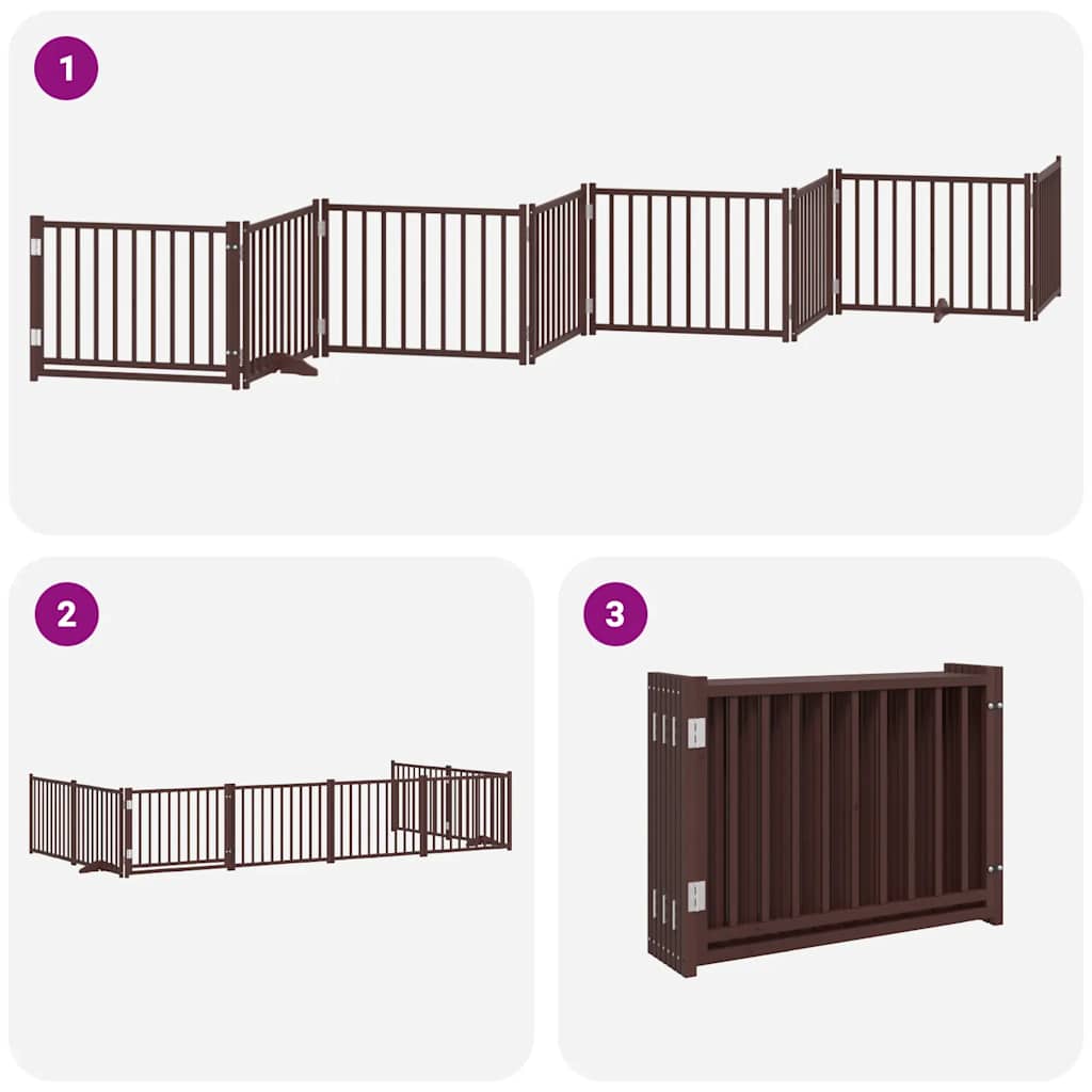 Cancello Cani Porta Pieghevole Marrone 8 Pannelli 640cm Pioppo